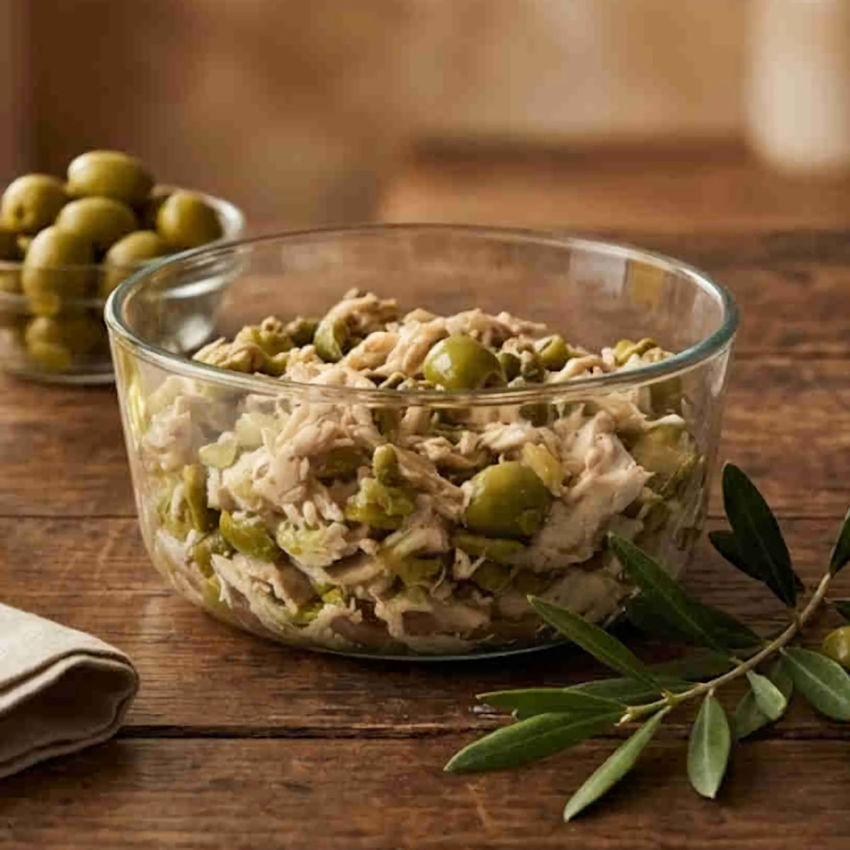 Bowl of homemade Sicilian chicken with olives from The Pasta Tempo kitchen